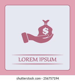 Vector icon hand silhouette protecting dollar money bag exchange
