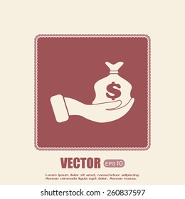 Vector icon hand silhouette protecting dollar money bag exchange