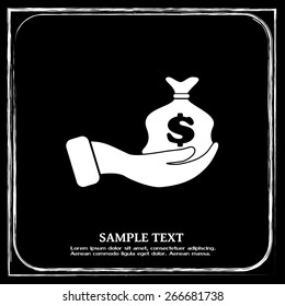 Vector icon hand silhouette protecting dollar money bag exchange