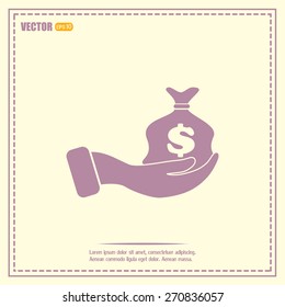 Vector icon hand silhouette protecting dollar money bag exchange