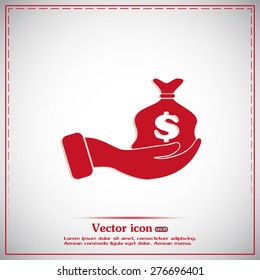Vector icon hand silhouette protecting dollar money bag exchange