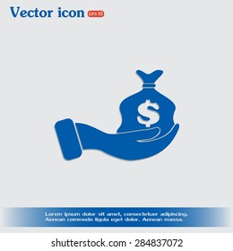 Vector icon hand silhouette protecting dollar money bag exchange