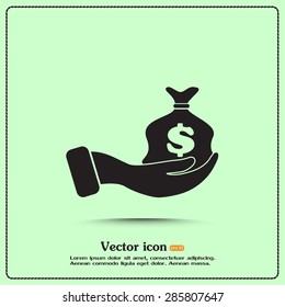Vector icon hand silhouette protecting dollar money bag exchange