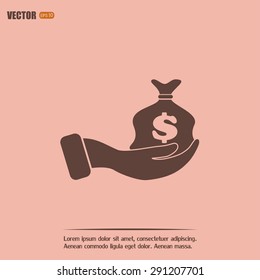 Vector icon hand silhouette protecting dollar money bag exchange