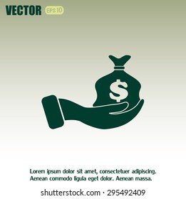 Vector icon hand silhouette protecting dollar money bag exchange