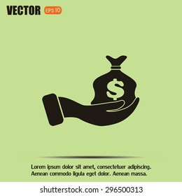 Vector icon hand silhouette protecting dollar money bag exchange