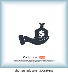 Vector icon hand silhouette protecting dollar money bag exchange