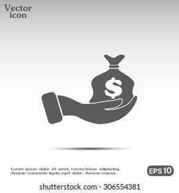 Vector icon hand silhouette protecting dollar money bag exchange