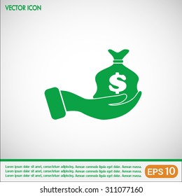 Vector icon hand silhouette protecting dollar money bag exchange