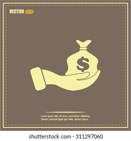 Vector icon hand silhouette protecting dollar money bag exchange