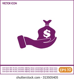 Vector icon hand silhouette protecting dollar money bag exchange