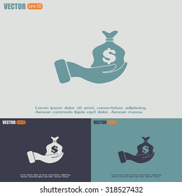 Vector icon hand silhouette protecting dollar money bag exchange