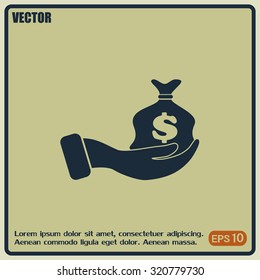 Vector icon hand silhouette protecting dollar money bag exchange
