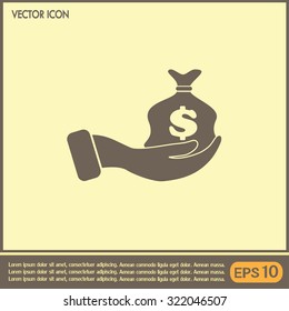 Vector icon hand silhouette protecting dollar money bag exchange