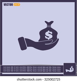 Vector icon hand silhouette protecting dollar money bag exchange