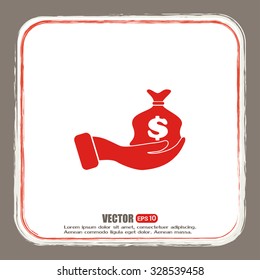 Vector icon hand silhouette protecting dollar money bag exchange