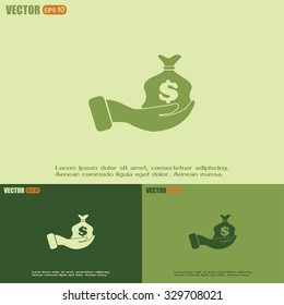 Vector icon hand silhouette protecting dollar money bag exchange