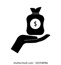 Vector icon hand silhouette protecting dollar money bag exchange