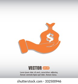 Vector icon hand silhouette protecting dollar money bag exchange