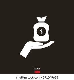 Vector icon hand silhouette protecting dollar money bag exchange