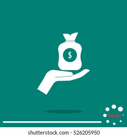 Vector icon hand silhouette protecting dollar money bag exchange