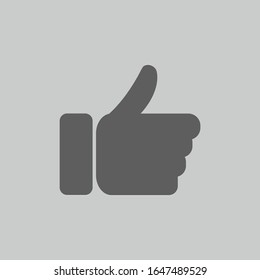 Vector icon of hand with thumb up on gray background. Concept of social networks and like.