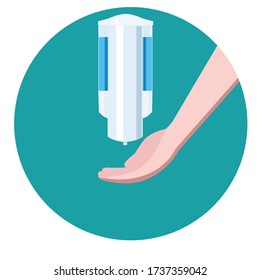 Vector icon of hand using alcohol gel disinfecting hands. Cleaning Hands using automatic sanitizer dispenser. 