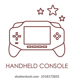 Ícone de vetor para console de jogos portátil. Ilustra um console portátil projetado para jogos de vídeo, com uma tela e botões para jogos em qualquer lugar.