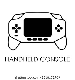 Ícone de vetor para console de jogos portátil. Ilustra um console portátil projetado para jogos de vídeo, com uma tela e botões para jogos em qualquer lugar.