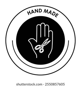 Vector icon for handmade crafts. Features a hand holding scissors symbolizing creativity and artisanal crafting.