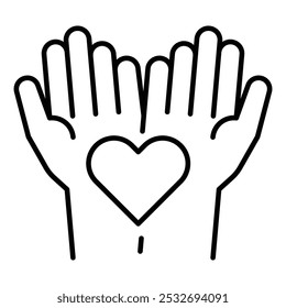 Vector icon of Handmade. This icon shows two hands with a heart, representing handmade and lovingly crafted products. Great for crafts, eco-friendly products, and artisanal items.