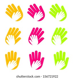 Vector icon with hands. Care symbols of children, about health