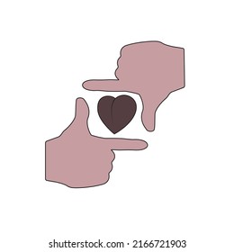 Vector icon of hands and hearts in sight.