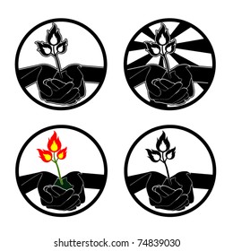vector icon hands holding fire plant