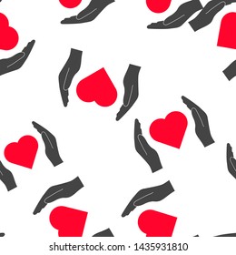 Vector icon of  hands holding a heart. healthcare symbol seamless pattern on a white background.