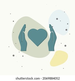 Vector icon of  hands holding a heart. Healthcare symbol on multicolored background. Layers grouped for easy editing illustration. For your design.