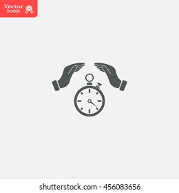 vector icon of with hands protecting or giving a timer

