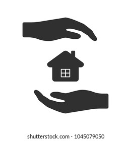 Vector icon of hands surrounding the house from above and from below. Isolated.