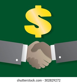 Vector icon handshake on money sign. Background for business and finance