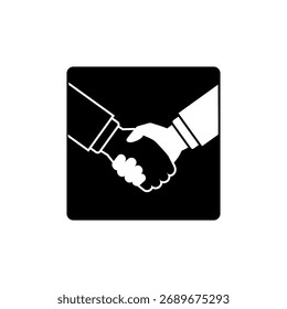 Vektorsymbol eines Handshakes auf einem Quadrat, in Farbe auf weißem Hintergrund, Geschäftsvertrag oder Vertrag