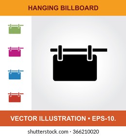 Vector Icon Of With Hanging Billboard Title & Small Multicolored Icons. Eps-10.