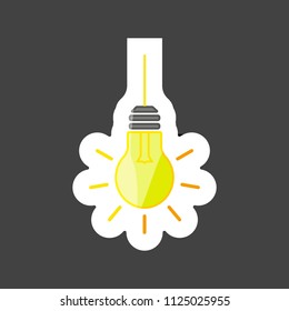 Vector icon hanging burning light bulb colored sticker. Layers grouped for easy editing illustration. For your design.