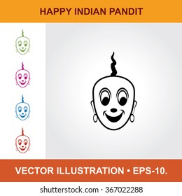 Vector Icon Of Happy Indian Pandit With Title & Small Multicolored Icons. Eps-10.