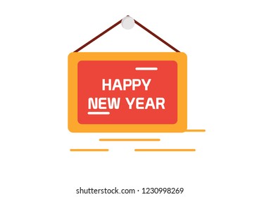 Vector Icon happy New Year wooden board
