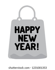 Vector Icon happy New Year bag model with coloring and black and white
