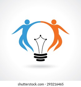 Vector Icon Of Happy People & Light Bulb