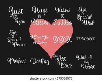 Icono vectorial del mensaje de feliz día de San Valentín sobre fondo negro