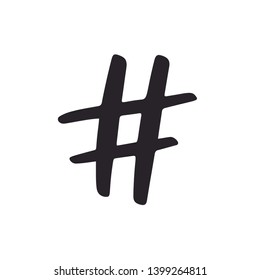 Vector icon of hashtag. Hand written  hashtag symbol is isolated on white background.