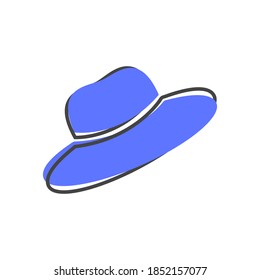Vector icon hat with brim cartoon style on white isolated background.