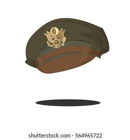 Vector Icon Hat Of An Officer Of The U.S. Air Force. The Second World War. Cap. Badge. The Front Form.